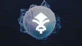 a blue sphere with a white symbol in the center