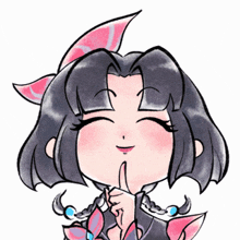 a drawing of a girl with a pink bow on her hair