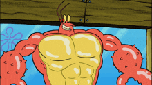 a cartoon of a lobster with a huge muscled chest