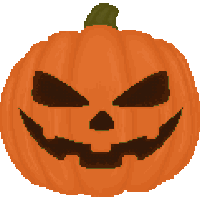 a pixel art drawing of a pumpkin with an evil face on it