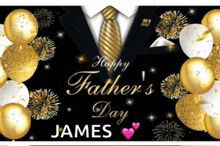 a black and gold father 's day banner with a suit and tie