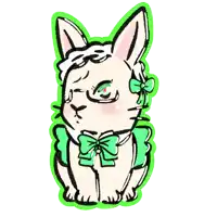 a drawing of a cat with a green bow on its neck