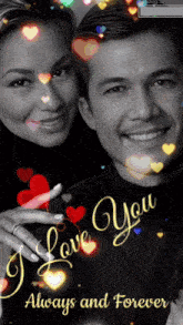 a black and white photo of a man and a woman with the words " i love you always and forever "