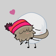 a cartoon character wearing a pink hat kissing another character