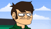 a cartoon character with brown hair and a green shirt making a face