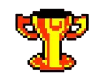 a pixel art of a red and yellow trophy on a white background