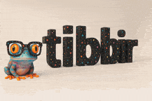 a frog wearing glasses stands in front of the word tibbir