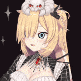 a blonde anime girl with a spider on her hair