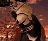 a cartoon of a man in armor with blood coming out of his back