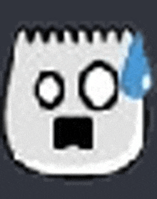 a pixel art drawing of a ghost with a surprised face and a blue sweat coming out of its nose .