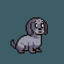 a pixel art dog wearing a santa hat