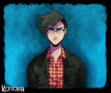 a drawing of a man with glasses and the name konora on the bottom right