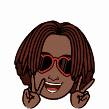 a cartoon of a person wearing red sunglasses giving a peace sign