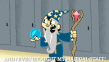 a cartoon of a wizard holding a magic wand