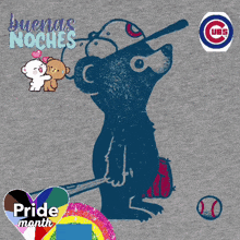 a chicago cubs t-shirt with a bear holding a baseball bat