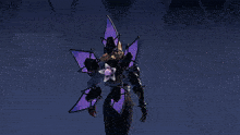 a video game character with a purple flower on his wing