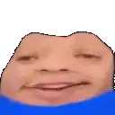 a close up of a person 's face with their eyes closed and a blue shirt .