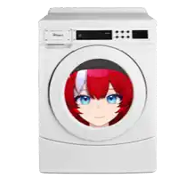 a white washing machine with a picture of a girl in the door