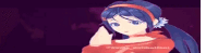 a pixel art of a girl with blue hair wearing a red shirt and a headband .