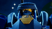 a ninjago character with a blue helmet and a mask