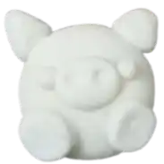 a white pig with a big nose is sitting on a white surface