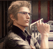 a man wearing glasses and a leopard print jacket