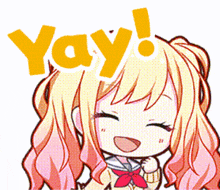 a cartoon of a girl with the word yay above her head