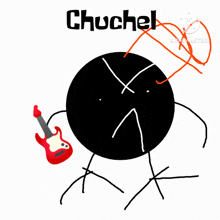 a drawing of a black object holding a red guitar with the words good night the best written above it