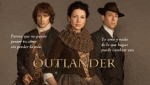 a poster for outlander showing a man and two women