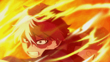 a cartoon character is surrounded by flames and looks angry