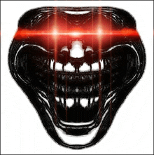 a drawing of a skull with red lights coming out of it 's eyes .