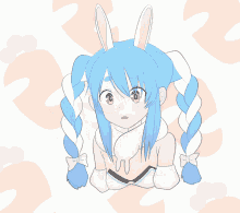 a drawing of a girl with blue hair and rabbit ears