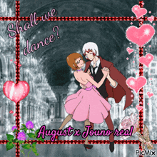 a picture of a man and a woman dancing with the words shall we dance