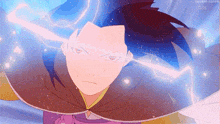 a cartoon character with a cape and a lightning bolt coming out of his head .