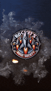 a logo for the rockets rock society with a rocket