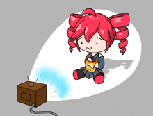 a drawing of a girl holding a snack box