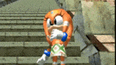 a cartoon character is standing on a set of stairs and covering her face .