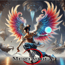 a colorful painting of a woman with wings and the words museumbola on the bottom
