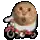 a hamster is wearing a hat and a scarf and sitting in a car .