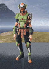 a video game character with a beard and a helmet