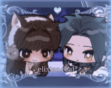 a picture of two anime characters with the name elixiao real on the bottom