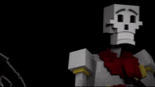 a skeleton in a minecraft game with a red heart on his chest .