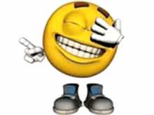 a cartoon smiley face is covering his eyes with his hand and pointing at something .