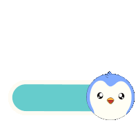 a penguin next to a shop now button with a shopping cart icon