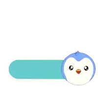 a penguin next to a shop now button with a shopping cart icon