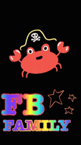 a crab wearing a pirate hat with the words aye aye fb family below it