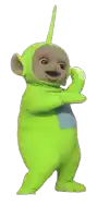 a green teletubbies character with a brown face