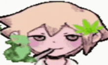 a cartoon of a girl smoking a cigarette with a marijuana leaf on her head .