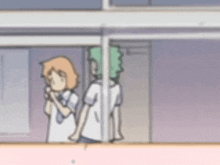 a boy and a girl are standing next to each other in a cartoon .