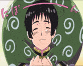 a cartoon of a boy with a green bag around his head